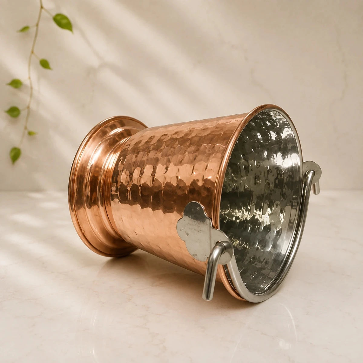 Bucket Set Of 2 Handmade Pure Steel Copper Bucket/Balti Hammered Design With Handle - Royalstuffs.com