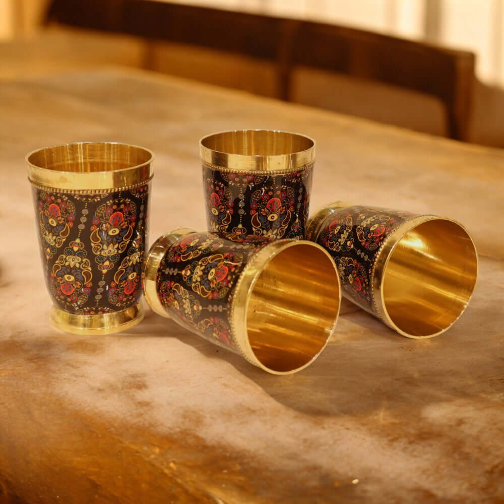 Colorful Enamel Finish Brass Glass Set - Set of 4 - Royalstuffs.com