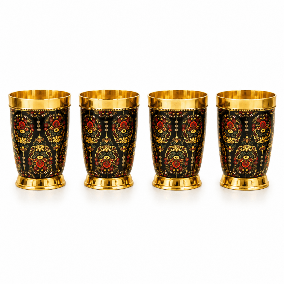 Colorful Enamel Finish Brass Glass Set - Set of 4 - Royalstuffs.com