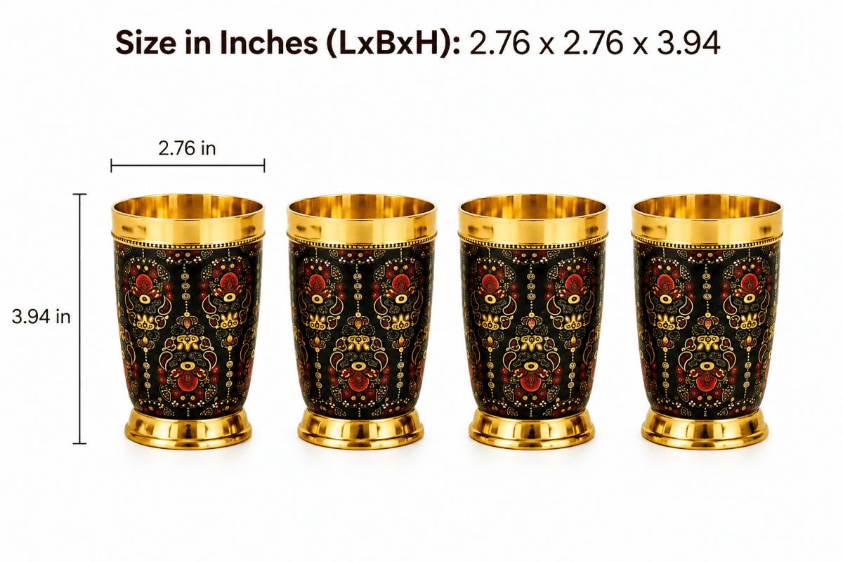 Colorful Enamel Finish Brass Glass Set - Set of 4 - Royalstuffs.com