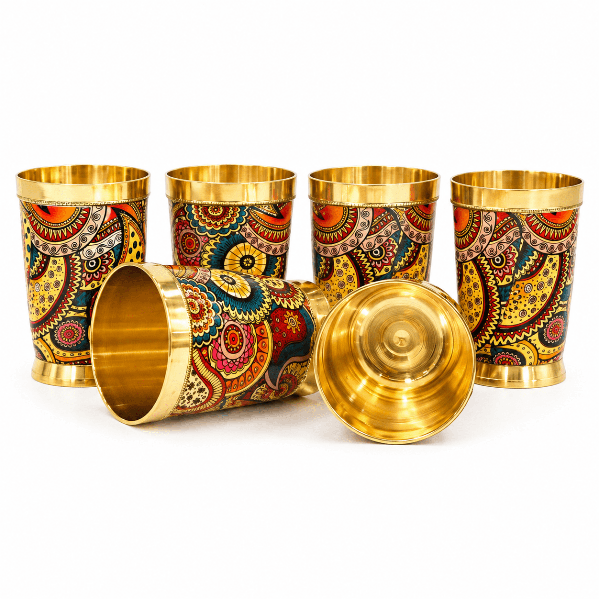Colorful Enamel Finish Brass Glass Set - Set of 6 - Royalstuffs.com