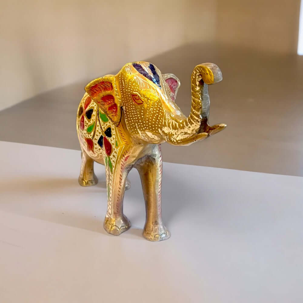 Colorful Hand Painted Unique Brass Elephant Showpiece - 8 Inch Height, 2 kg - Royalstuffs.com