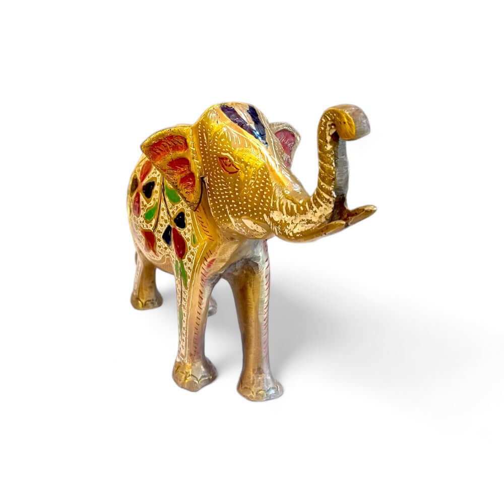 Colorful Hand Painted Unique Brass Elephant Showpiece - 8 Inch Height, 2 kg - Royalstuffs.com