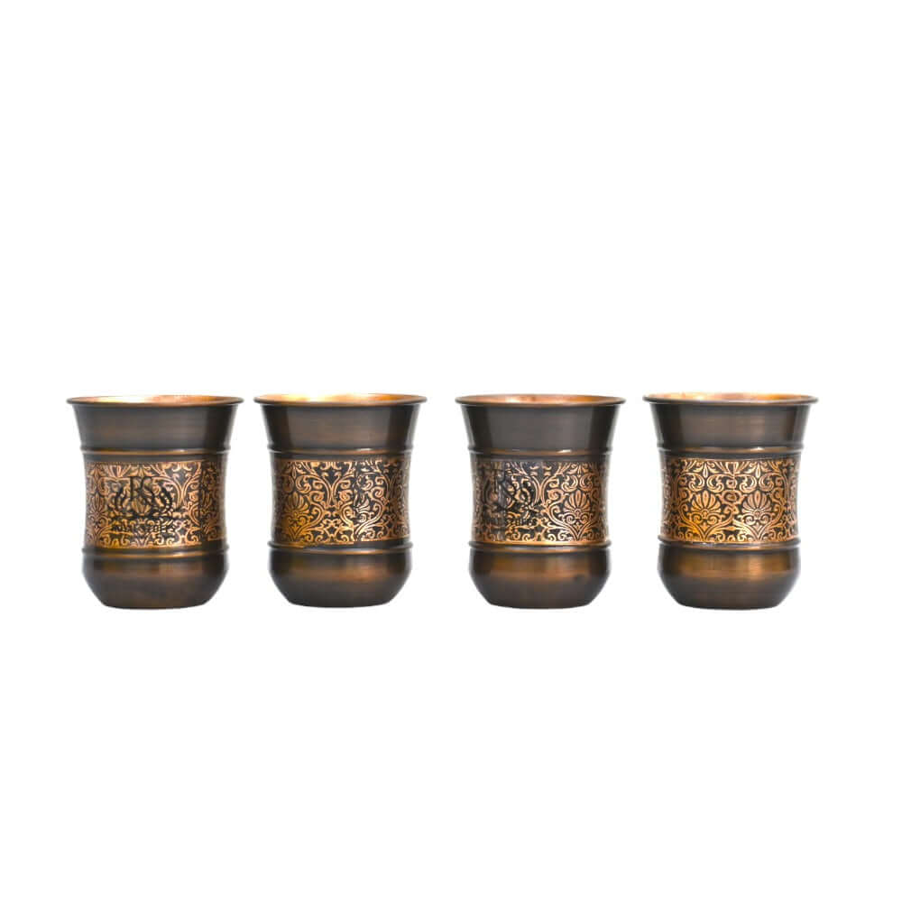 Copper Glass Kashmiri Design Set Of 4 - Royalstuffs.com
