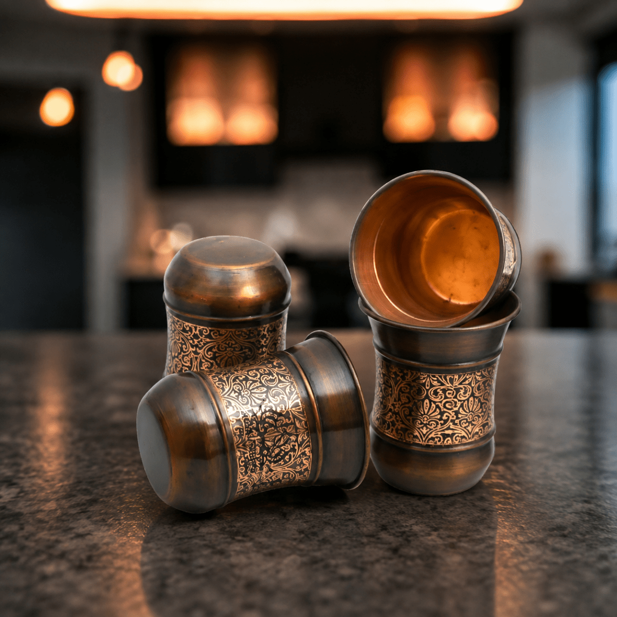 Copper Glass Kashmiri Design Set Of 4 - Royalstuffs.com