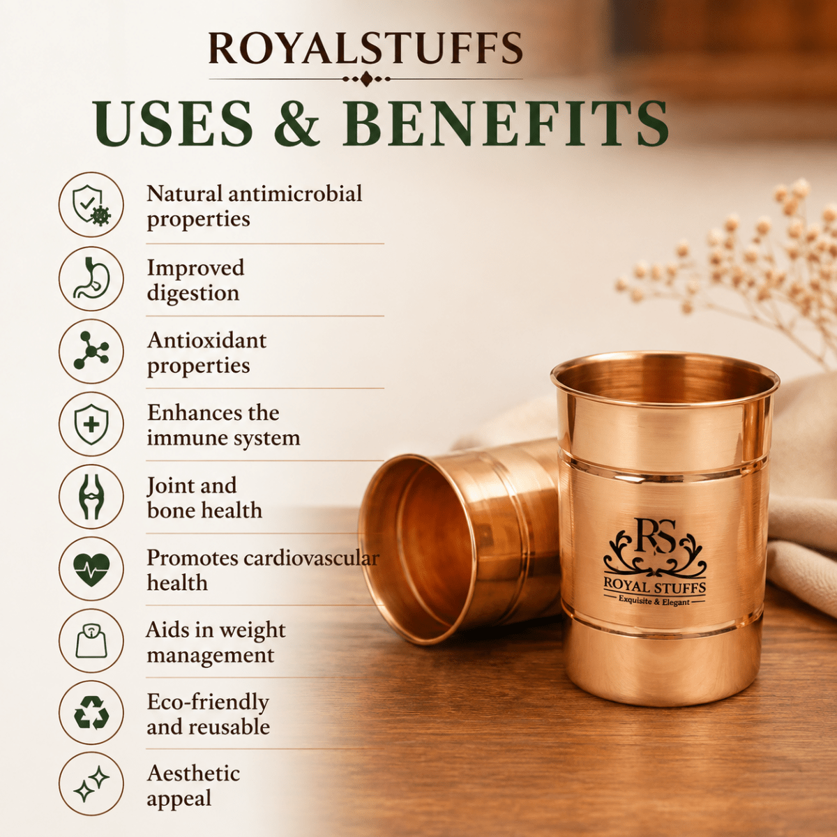 Copper Glass Tumbler Tableware, Drinkware, Serveware Set of 6 - Royalstuffs.com