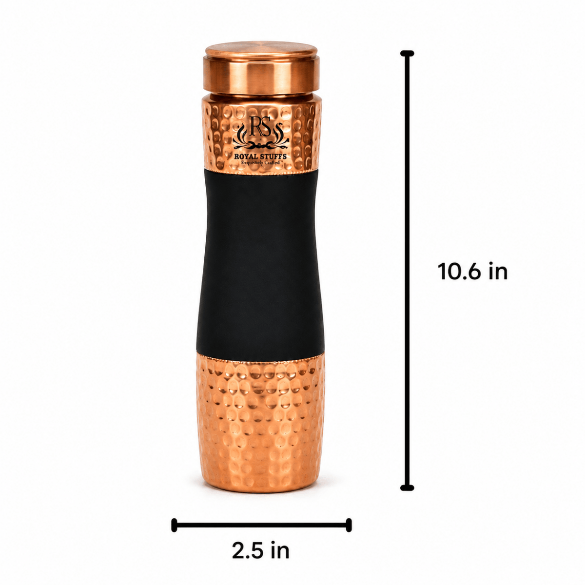 Copper Hammered Design Pitchers and Bedside Carafes with Tumbler Water Bottle - 1000 ML (Black) - Royalstuffs.com