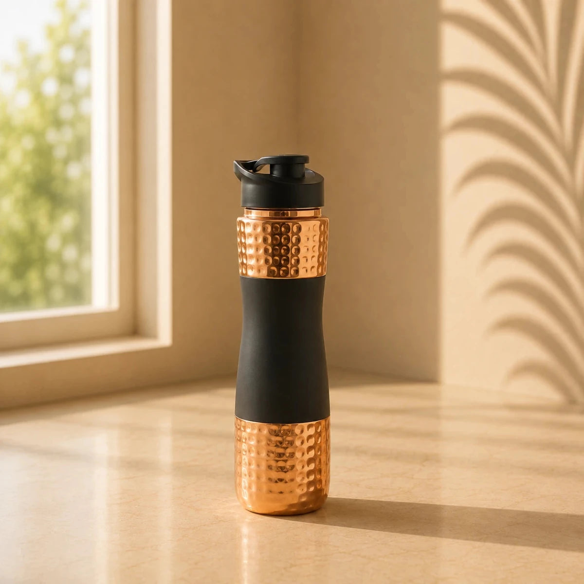 Copper Hammered Design Pitchers and Bedside Carafes with Tumbler Water Bottle - 1000 ML (Black) - Royalstuffs.com