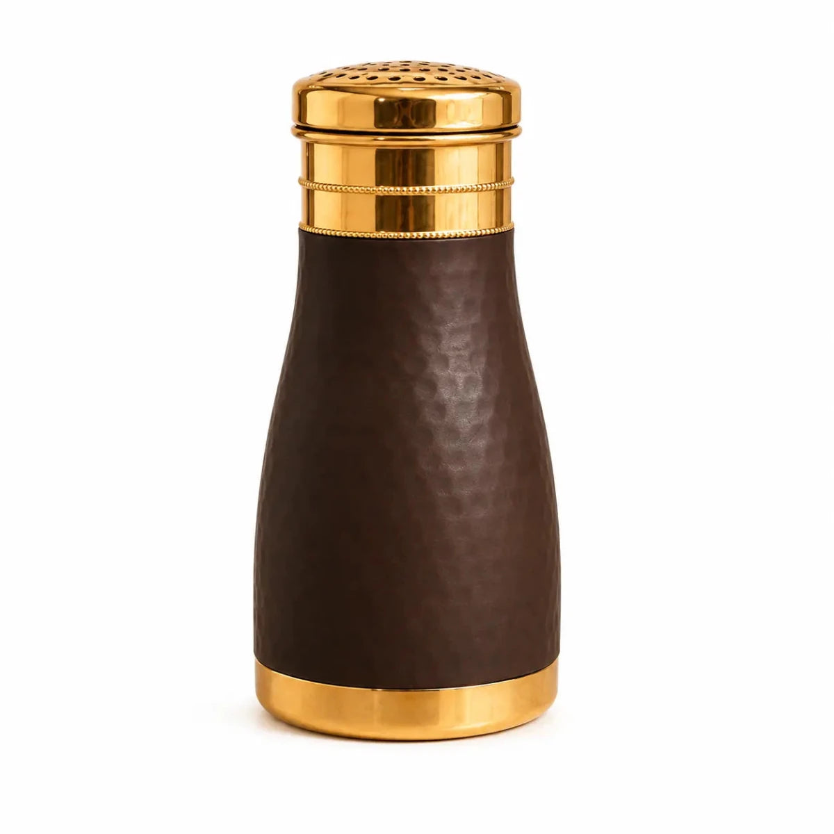 Copper Hammered Silk Finish Bedside Carafe Bottle with Inbuilt Glass (1 Liter Capacity) - Royalstuffs.com