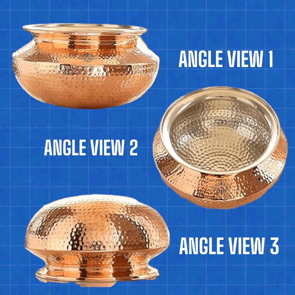 Copper Handi /Dekchi with Tin Lining Inside, Volume - 9000 ML,Weight:2 Kg - Royalstuffs.com