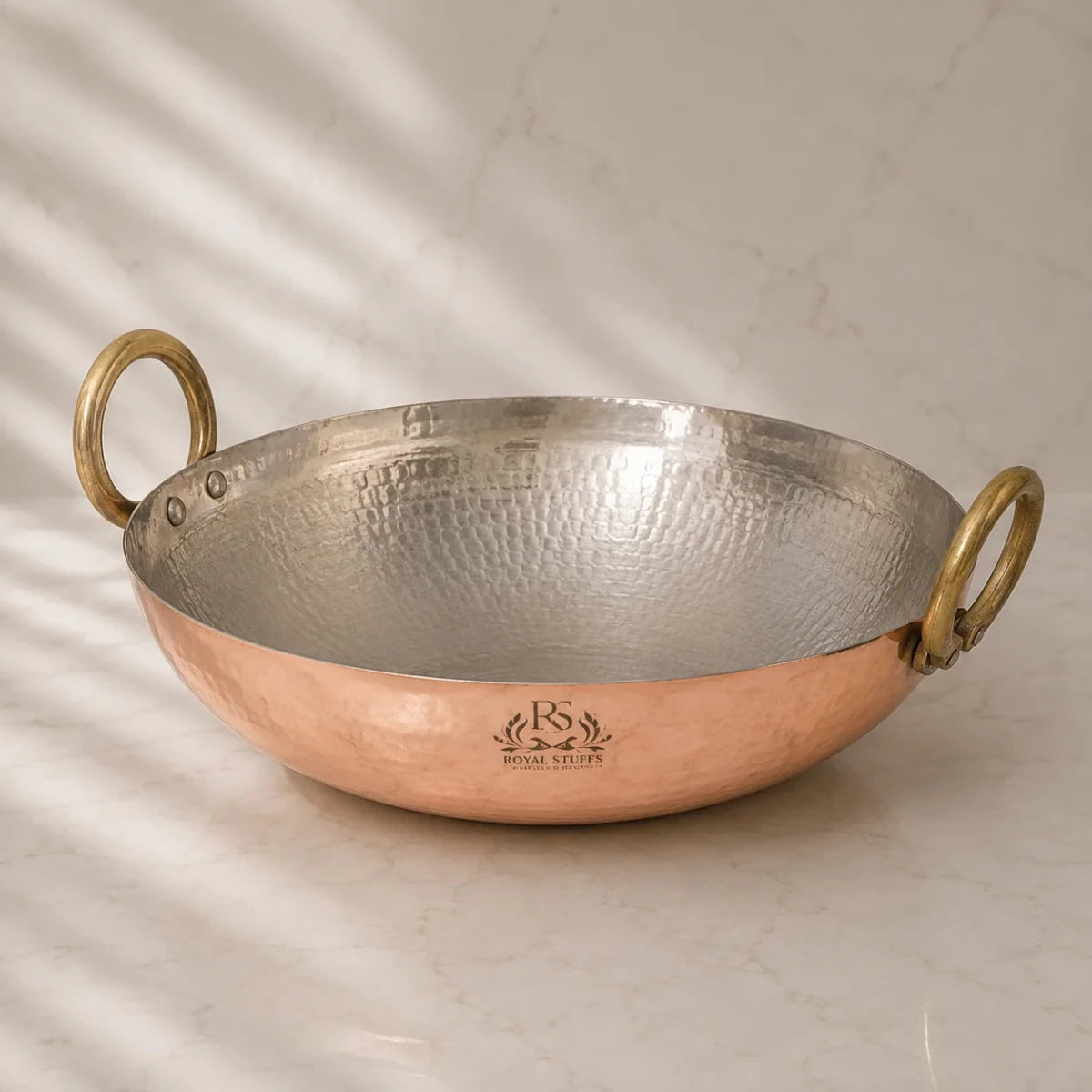Copper Kadai 2 Liter Multi-Purpose Hammered Cooking Kadhai - Royalstuffs.com