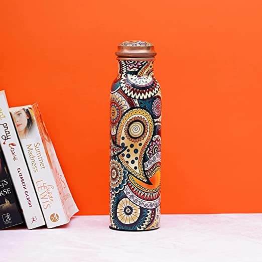 Premium 1000 ml Colorful Paisley Copper Water Bottle for Daily Drinking, Ayurveda and Healthy Lifestyle