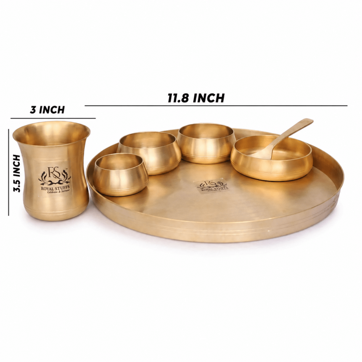 Curved Matt Finish Thali Set - 7-Piece Set for Exquisite Dining Experience - Royalstuffs.com