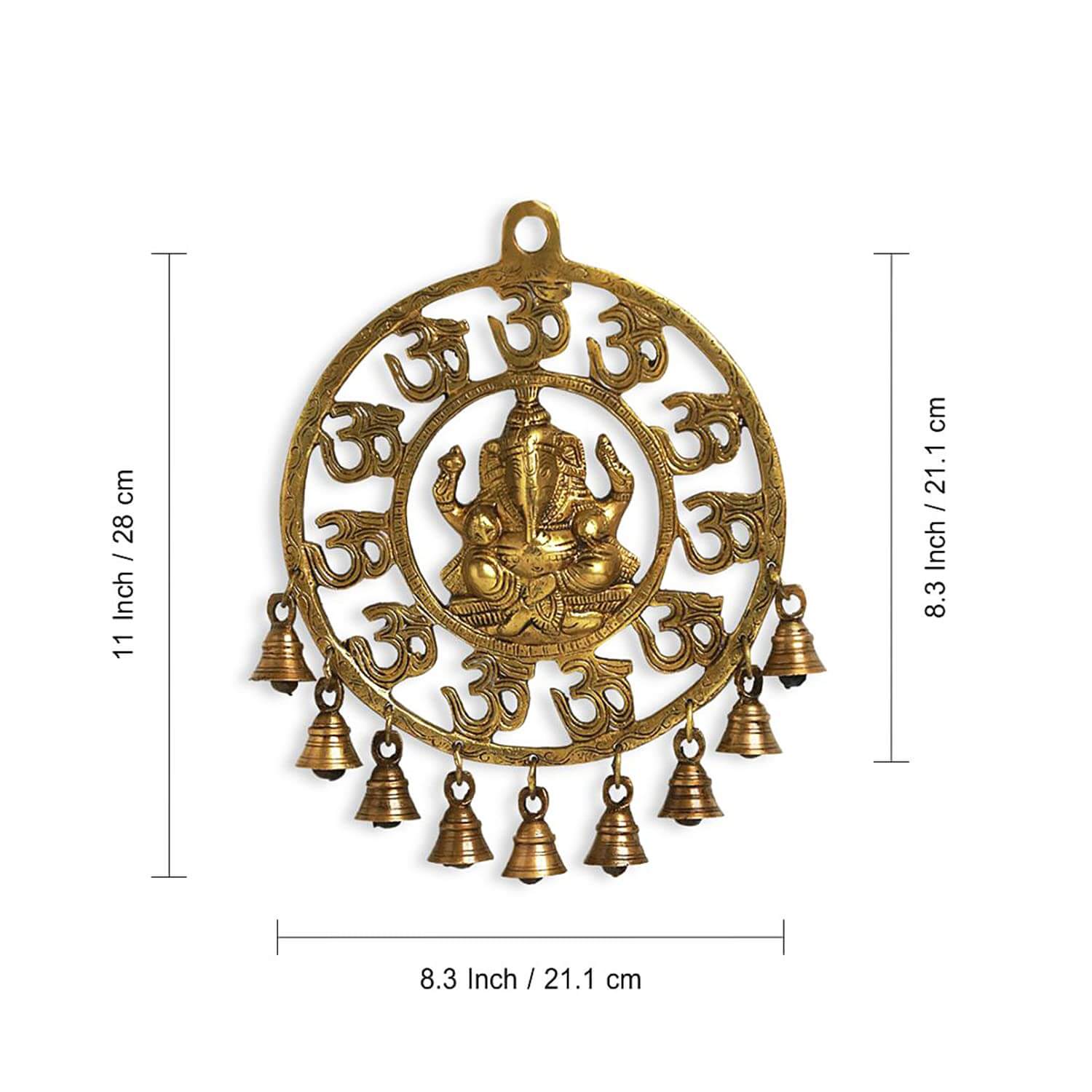 Decorative Pure Brass Om Ganesha Wall Hanging with Bells - Royalstuffs.com