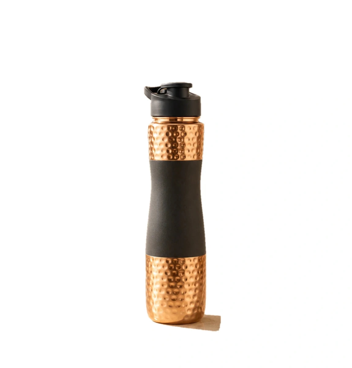 Designer Copper Hammered Sipper Bottle with Grey Silicone Grip - 1 Liter - Royalstuffs.com