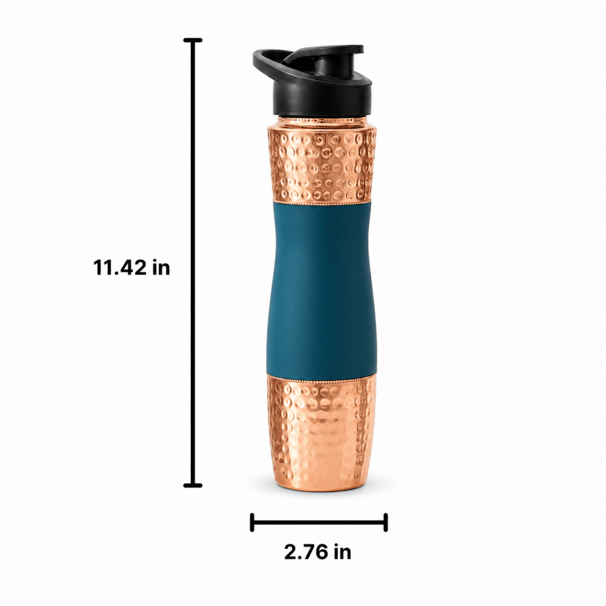 Designer Copper Hammered Sipper Bottle with Silicone Grip - 1 Liter - Royalstuffs.com
