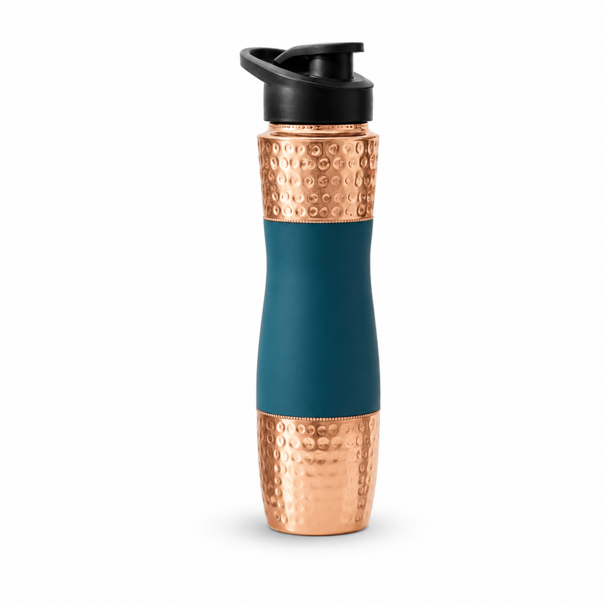 Designer Copper Hammered Sipper Bottle with Silicone Grip - 1 Liter - Royalstuffs.com