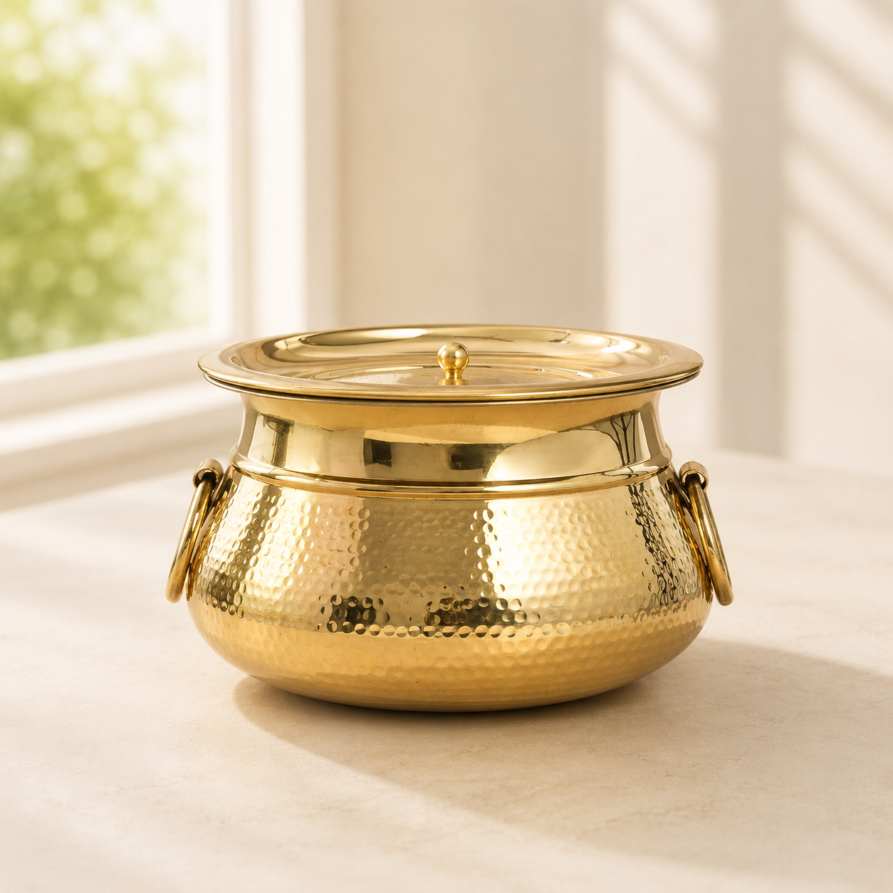 Hammered Brass Degchi Pot with Lid & Tin (Kalai) Coating – Traditional Heavy Brass Cooking Vessel | 3 Sizes | RoyalStuffs