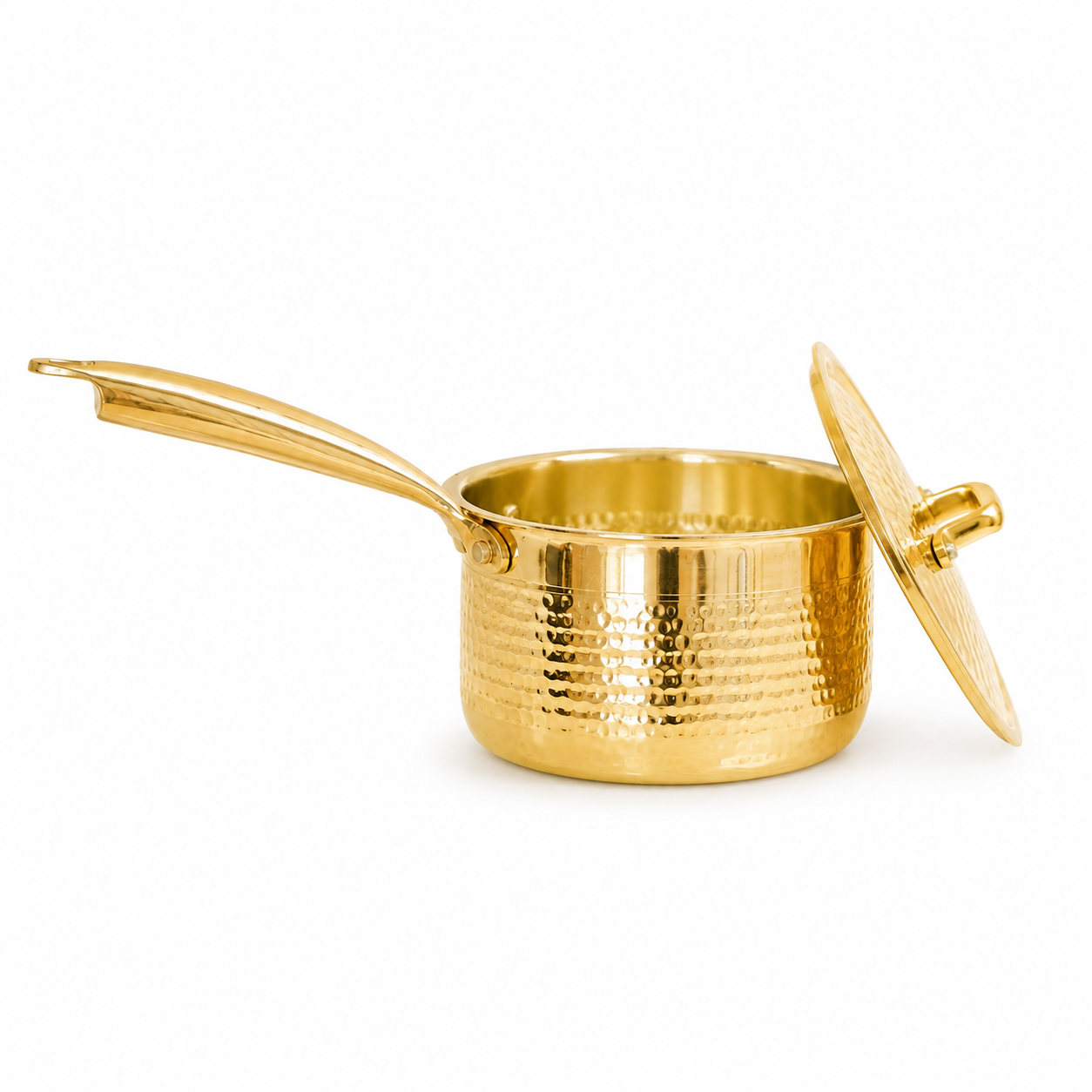 Handcrafted Hammered Brass Sauce Pan with Lid & Broad Handle | RoyalStuffs