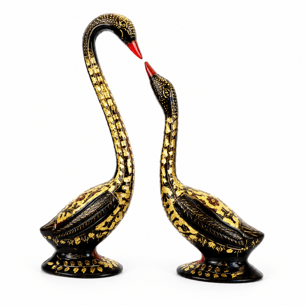 Fine Engraved Black Handmade Brass Swan Pair Sculpture - Royalstuffs.com