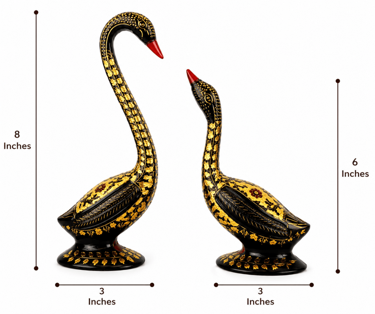 Fine Engraved Black Handmade Brass Swan Pair Sculpture - Royalstuffs.com
