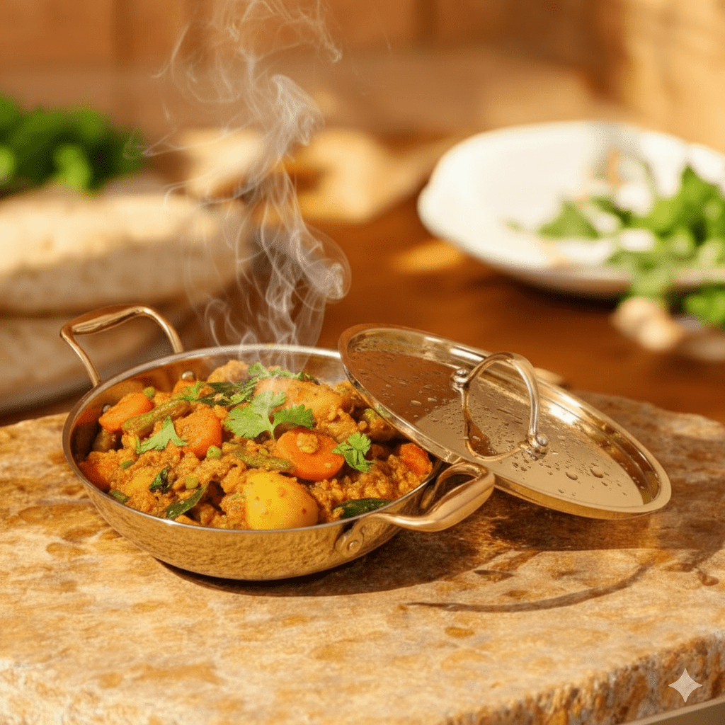Flat Base Brass Kadhai with Lid & Tin (Kalai) Coating – Traditional Heavy Brass Cookware | RoyalStuffs - Royalstuffs.com