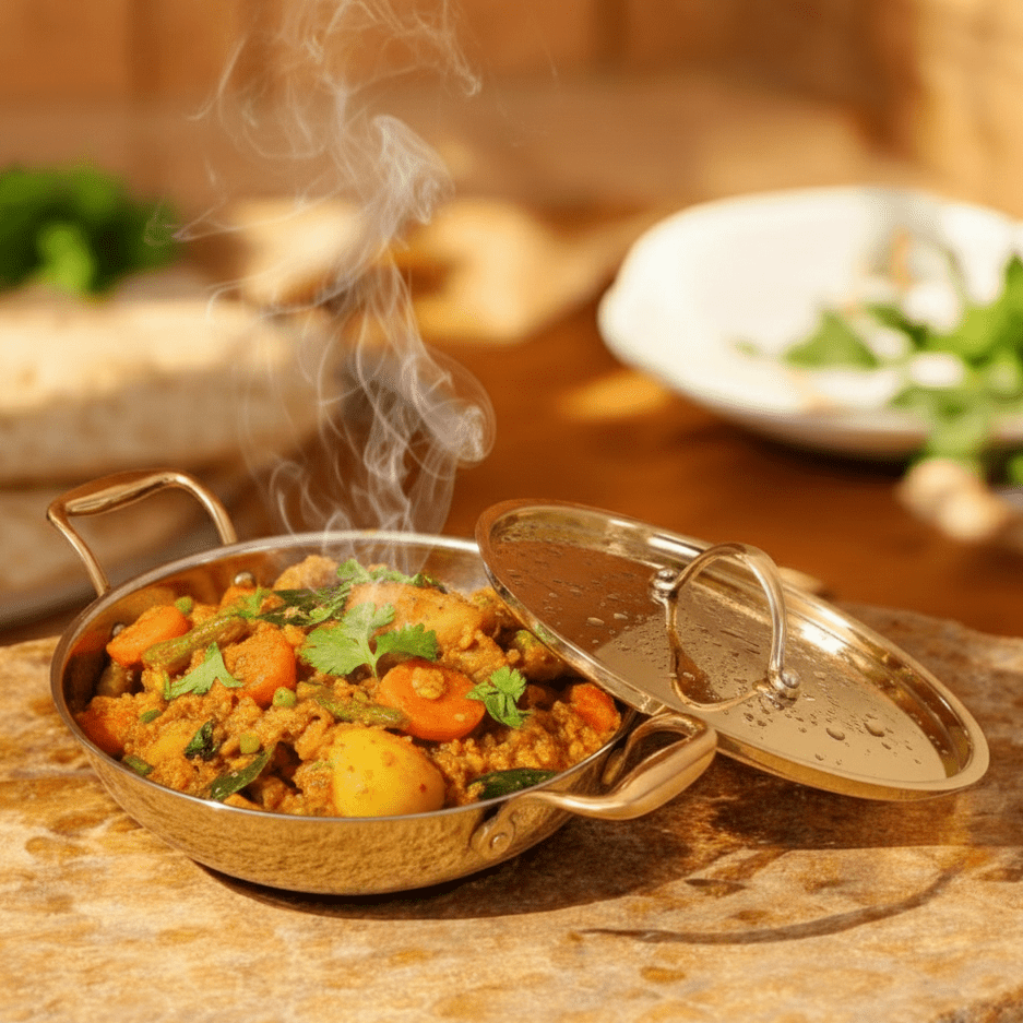 Flat Base Brass Kadhai with Lid & Tin (Kalai) Coating – Traditional Heavy Brass Cookware | RoyalStuffs - Royalstuffs.com