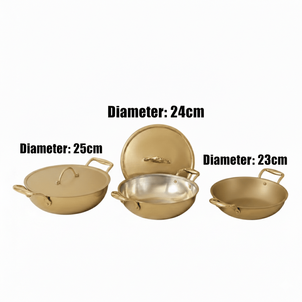 Flat Base Brass Kadhai with Lid & Tin (Kalai) Coating – Traditional Heavy Brass Cookware | RoyalStuffs - Royalstuffs.com
