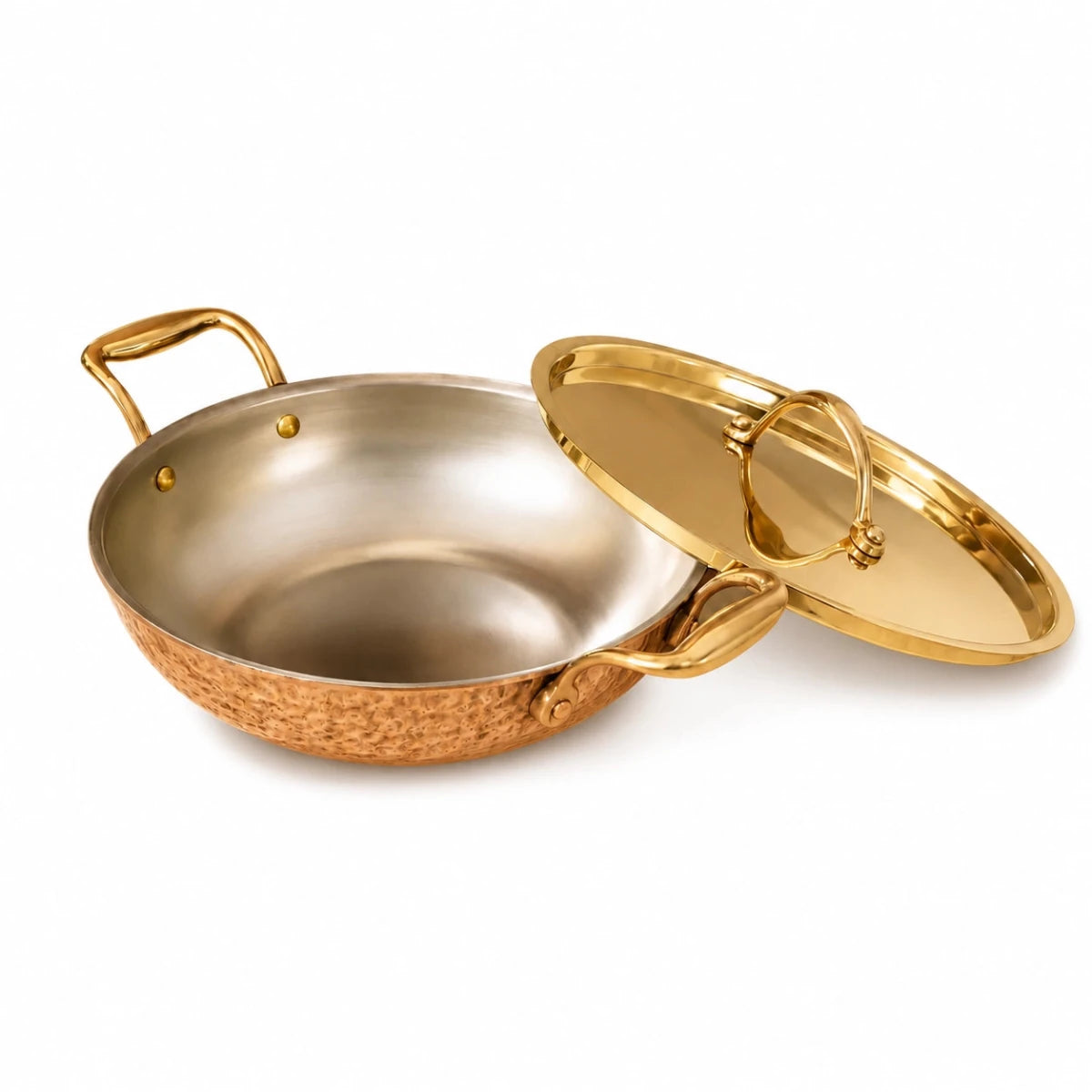 Flat Base Brass Kadhai with Lid & Tin (Kalai) Coating – Traditional Heavy Brass Cookware | RoyalStuffs - Royalstuffs.com