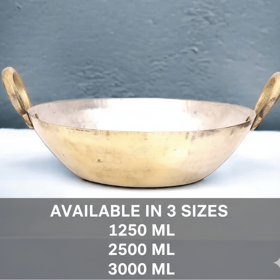 Handmade Brass Kadhai with Tin Coating & Lid | Heavy Bottom Traditional Cookware - Royalstuffs.com