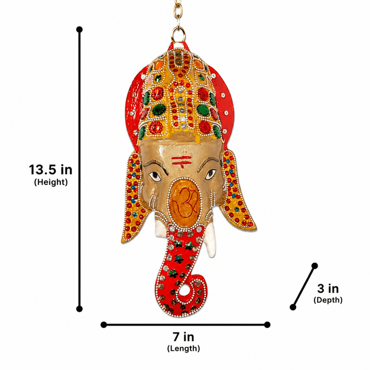 Ganesha Vighnaharta Colored Metal Wall Mask - Royalstuffs.com