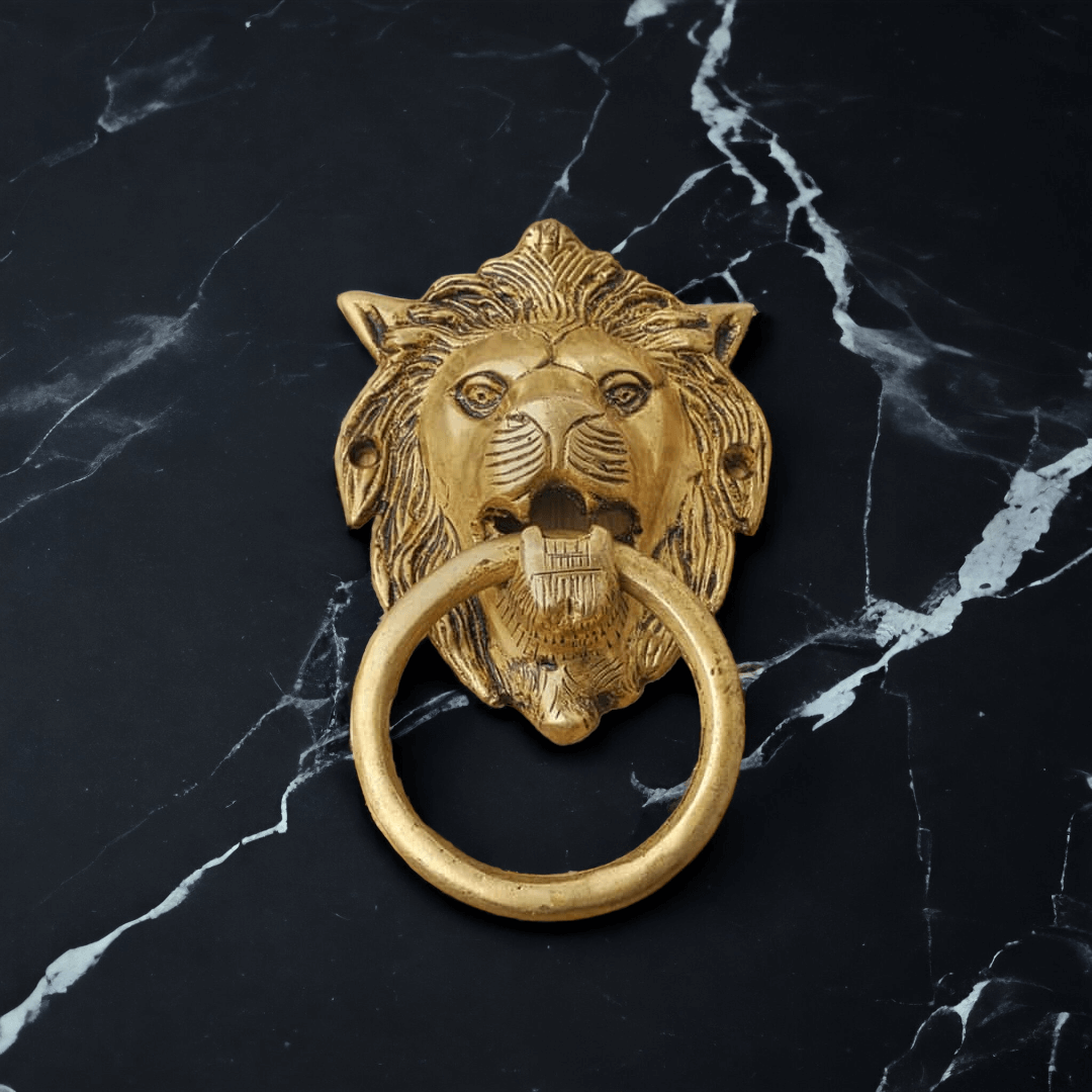 Gold Finish Lion Door Knocker Brass Narsimha - Royalstuffs.com