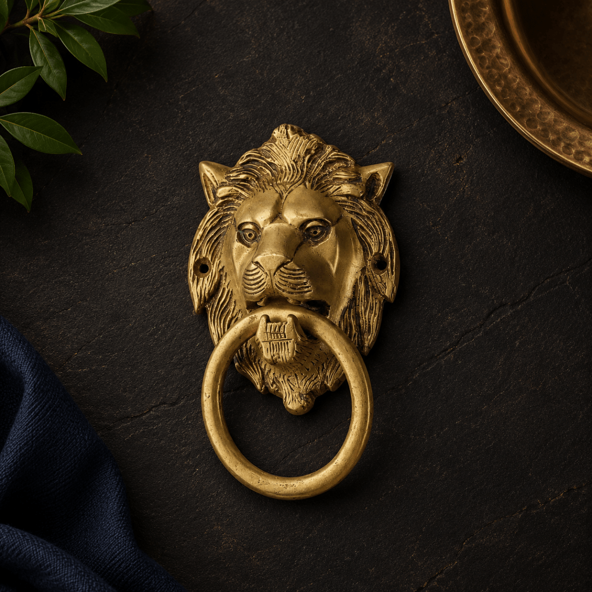 Gold Finish Lion Door Knocker Brass Narsimha - Royalstuffs.com