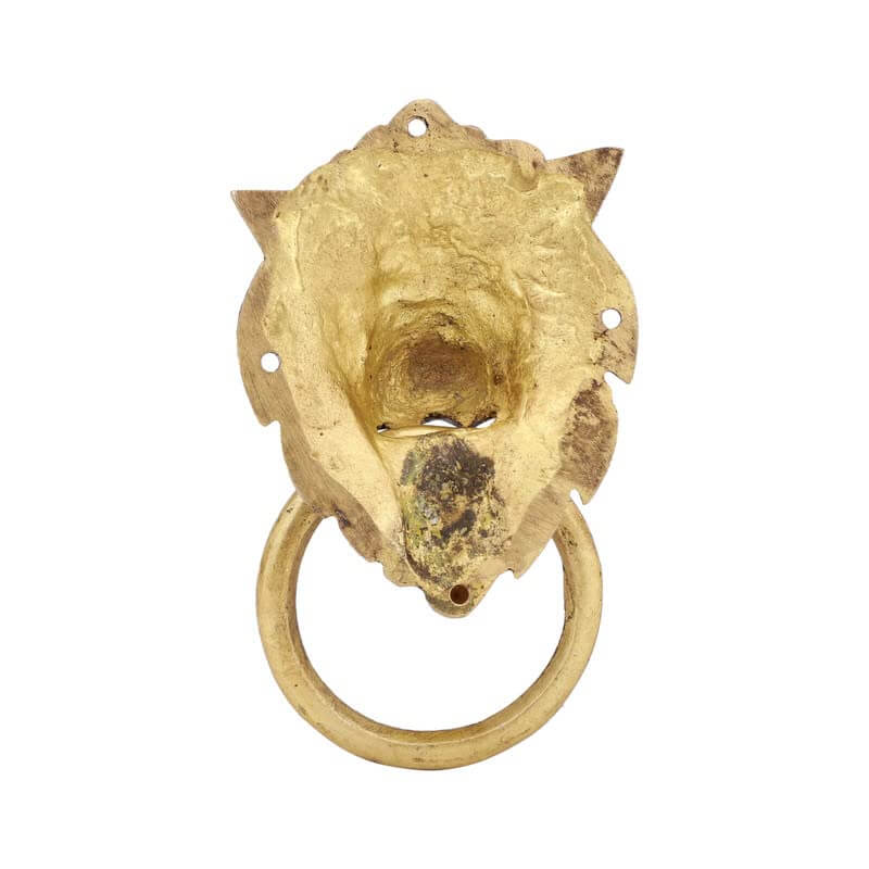 Gold Finish Lion Door Knocker Brass Narsimha - Royalstuffs.com