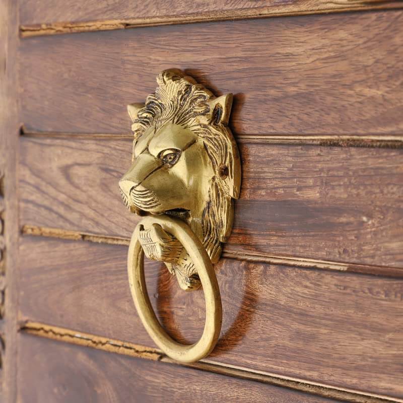 Gold Finish Lion Door Knocker Brass Narsimha - Royalstuffs.com
