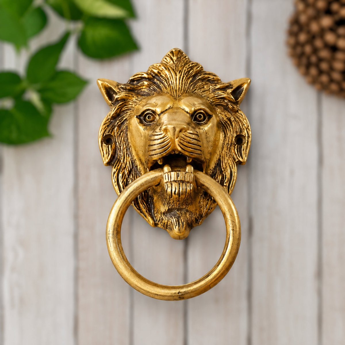 Gold Finish Lion Door Knocker Brass Narsimha - Royalstuffs.com