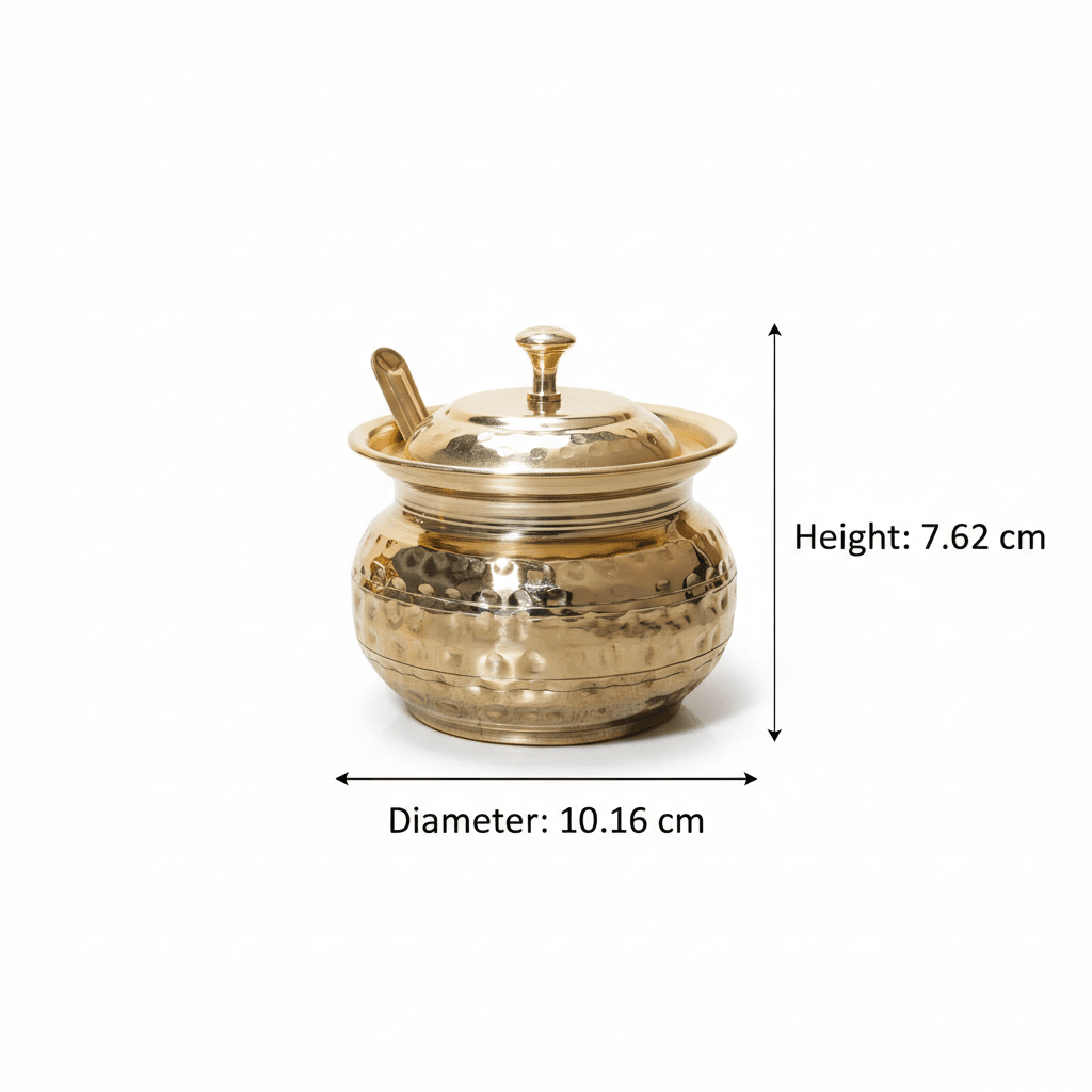 Golden Antique Hammered Brass Ghee Pot with Lid & Spoon | RoyalStuffs - Royalstuffs.com