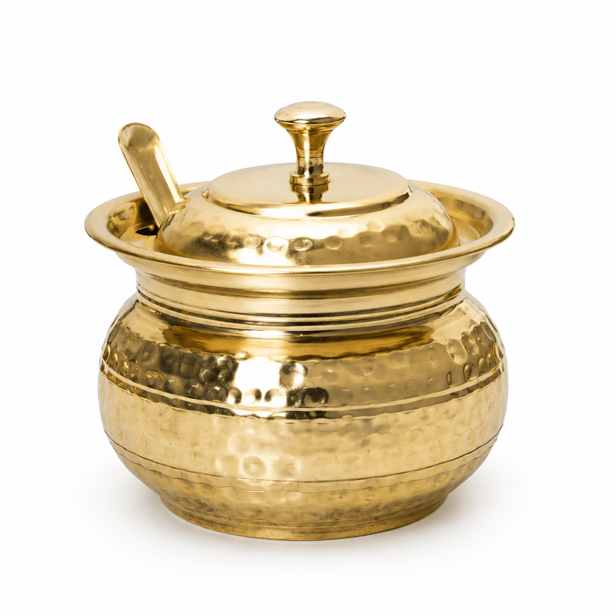 Golden Antique Hammered Brass Ghee Pot with Lid & Spoon | RoyalStuffs - Royalstuffs.com