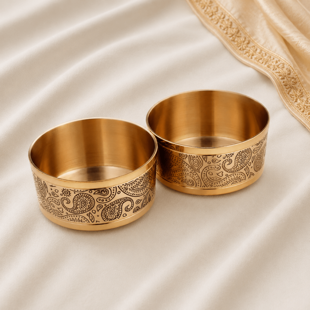 Good Luck Brass Thaali Set – Handcrafted Etched Dinnerware - Royalstuffs.com