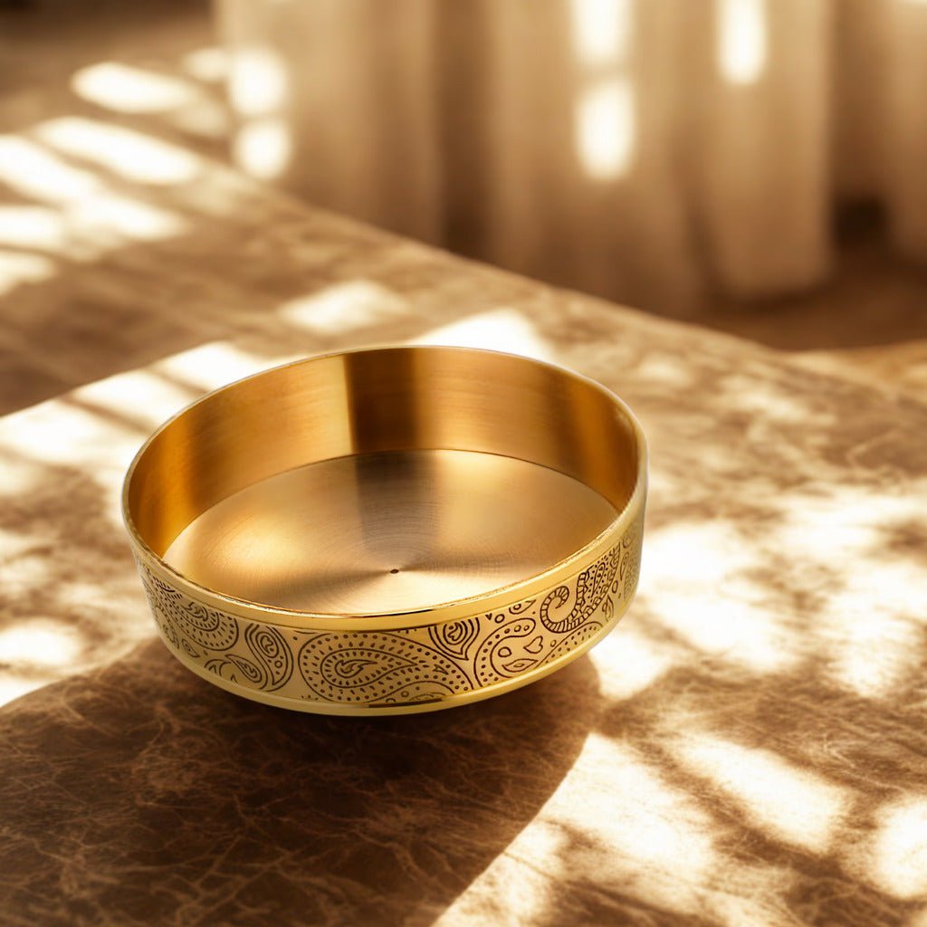 Good Luck Brass Thaali Set – Handcrafted Etched Dinnerware - Royalstuffs.com