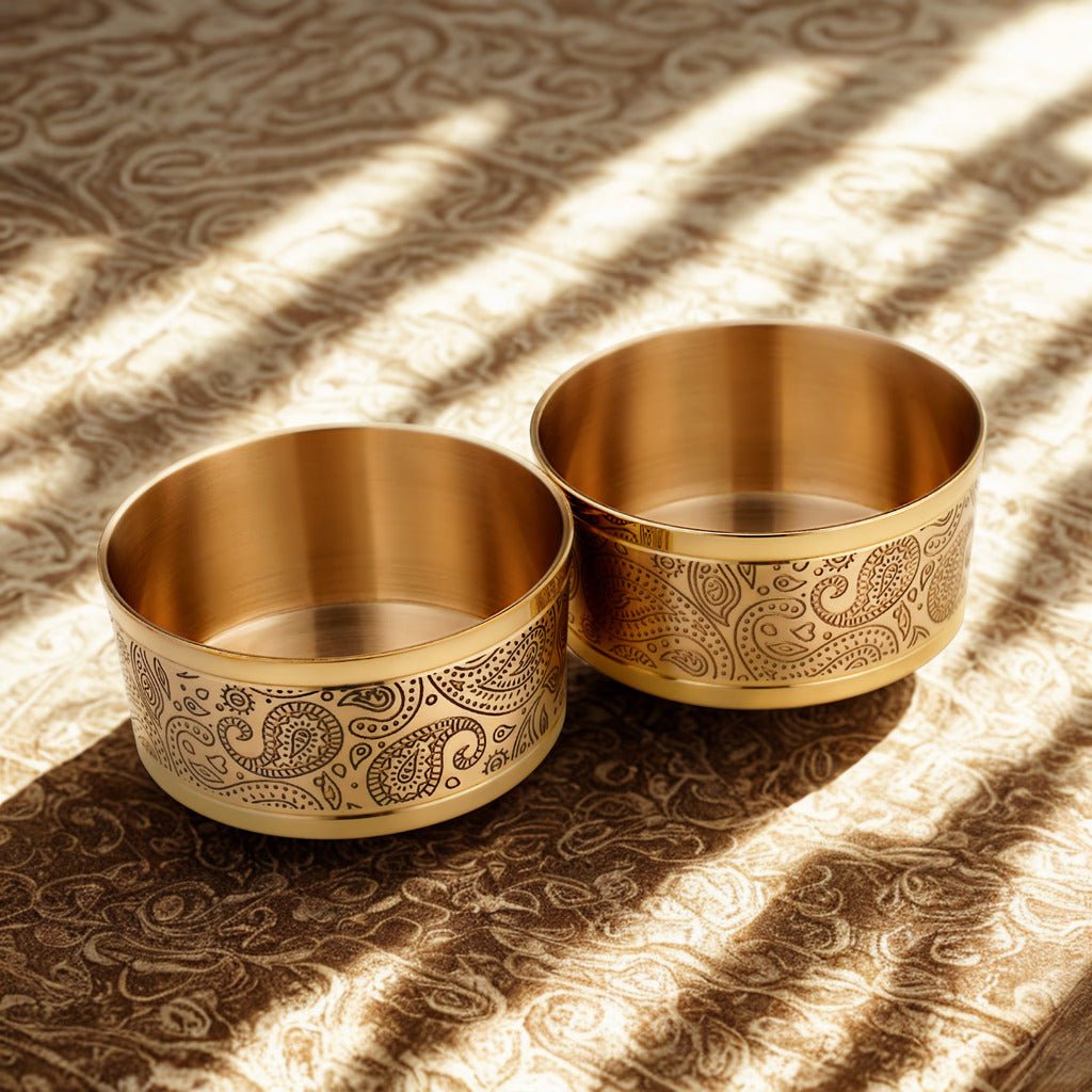 Good Luck Brass Thaali Set – Handcrafted Etched Dinnerware - Royalstuffs.com