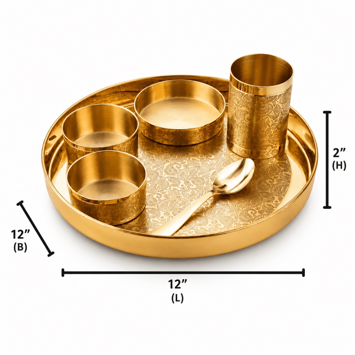 Good Luck Brass Thaali Set – Handcrafted Etched Dinnerware - Royalstuffs.com