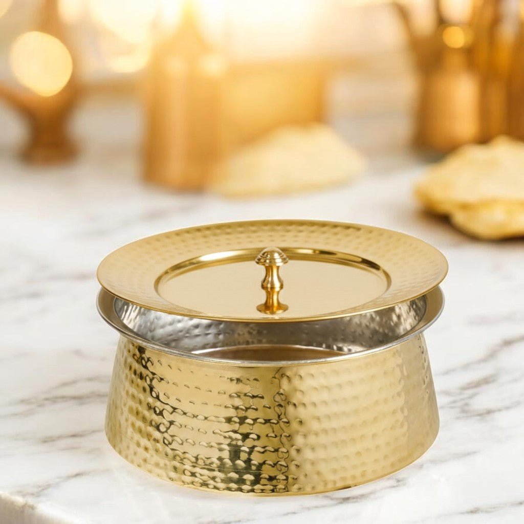 Hammered Brass Biryani Pot (Handi) with Tin Coating & Lid – Traditional Heavy Brass Cooking Vessel | 3 Sizes | RoyalStuffs - Royalstuffs.com