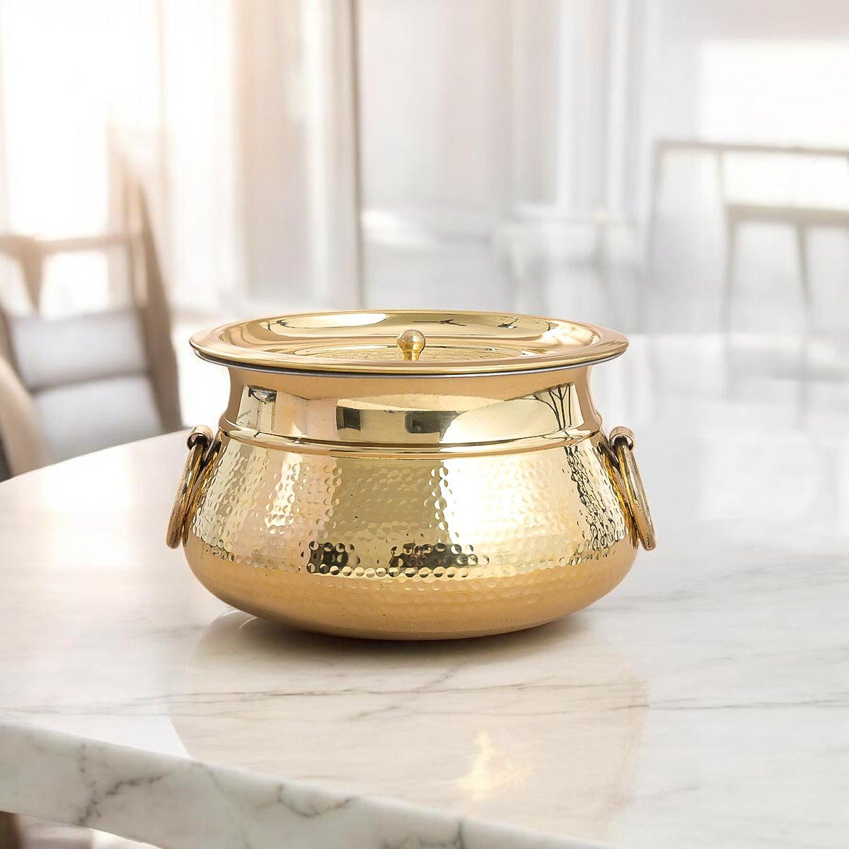 Hammered Brass Degchi Pot with Lid & Tin (Kalai) Coating – Traditional Heavy Brass Cooking Vessel | 3 Sizes | RoyalStuffs - Royalstuffs.com