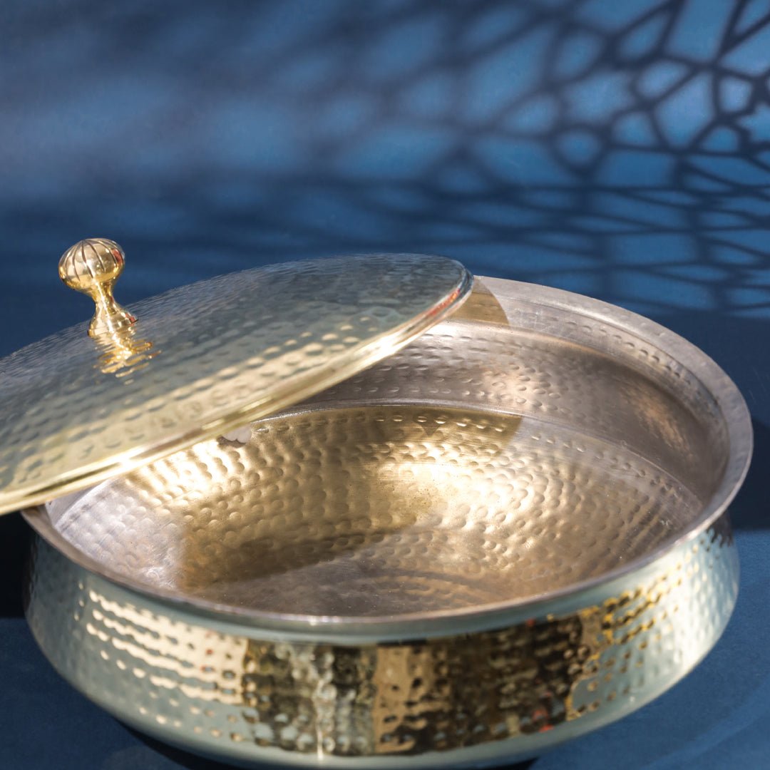 Hammered Brass Handi with Lid & Tin (Kalai) Coating – Traditional Heavy Brass Cooking & Serving Pot | RoyalStuffs - Royalstuffs.com