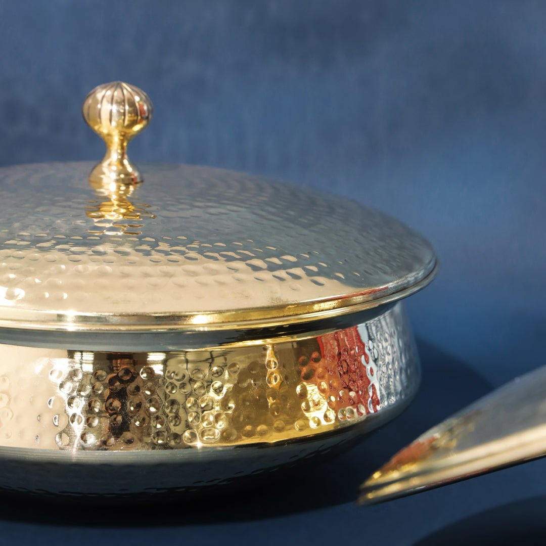 Hammered Brass Handi with Lid & Tin (Kalai) Coating – Traditional Heavy Brass Cooking & Serving Pot | RoyalStuffs - Royalstuffs.com