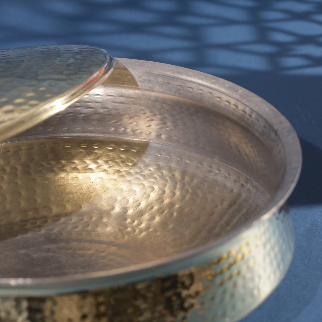 Hammered Brass Handi with Lid & Tin (Kalai) Coating – Traditional Heavy Brass Cooking & Serving Pot | RoyalStuffs - Royalstuffs.com