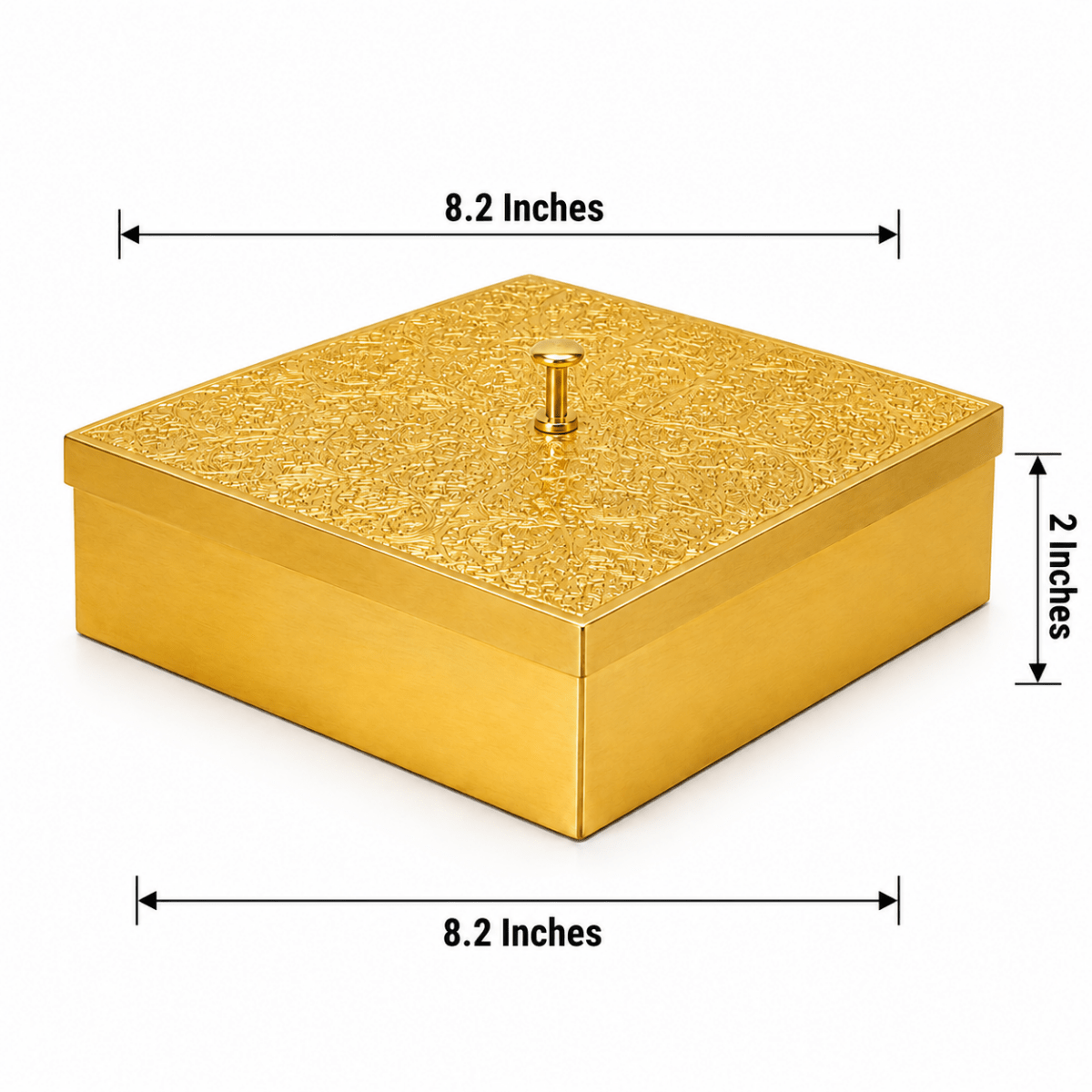 Hammered Brass Masaladani Square Shape with Tin (Kalai) Coating – Premium Spice Box with Lid & Spoon | Medium | RoyalStuffs - Royalstuffs.com