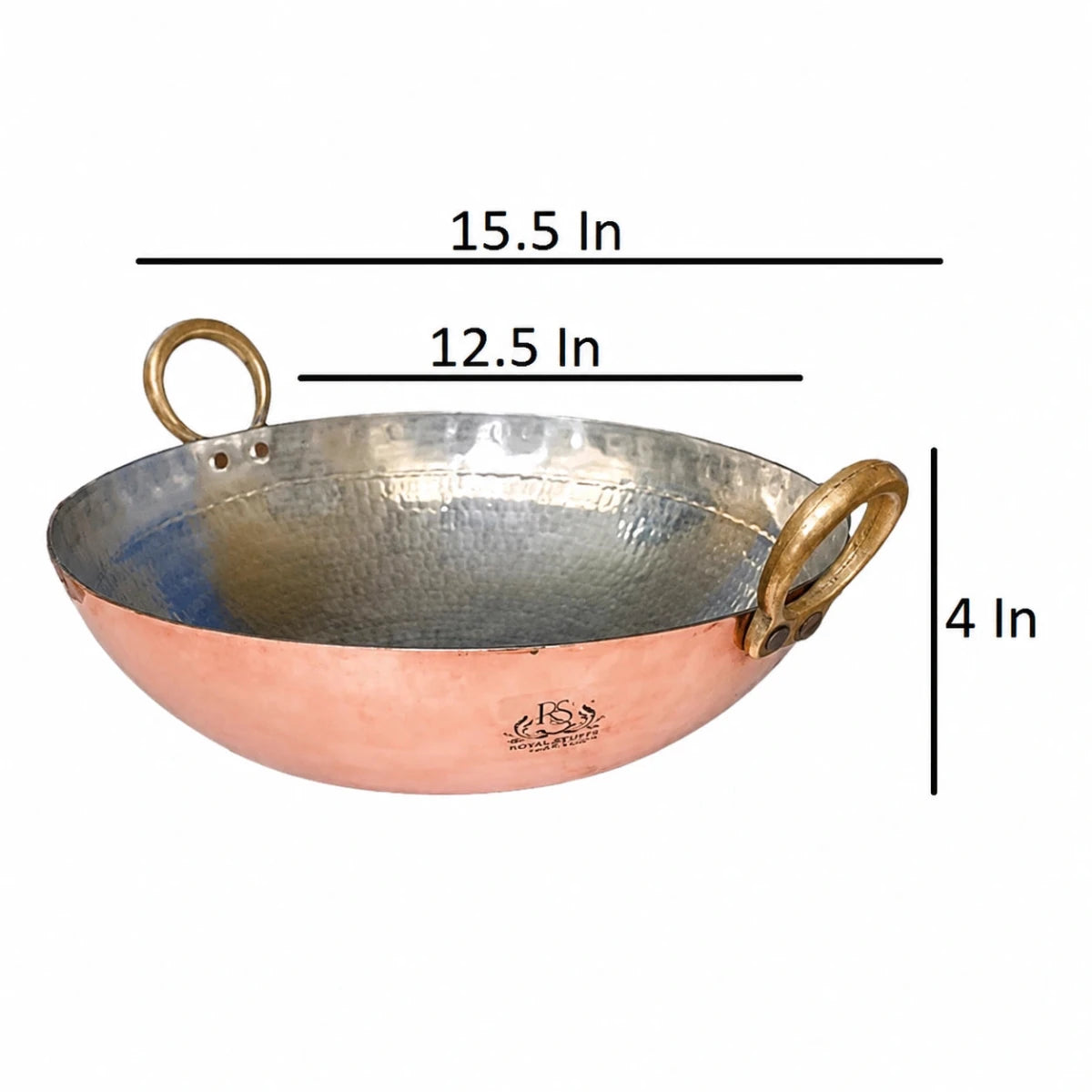 Hammered Copper Kadai - Versatile Cooking Pan for Multi-purpose Use - Royalstuffs.com
