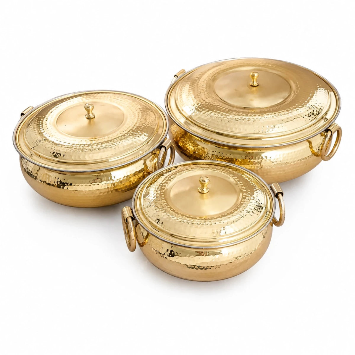 Hammered Mughlai Style Brass Handi with Lid & Tin (Kalai) Coating – Traditional Heavy Brass Cooking Pot | 3 Sizes | RoyalStuffs - Royalstuffs.com